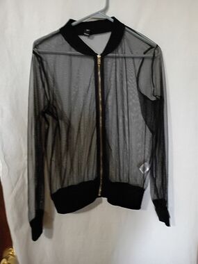 Windsor Black Sheer Mesh Zip Bomber Jacket M
